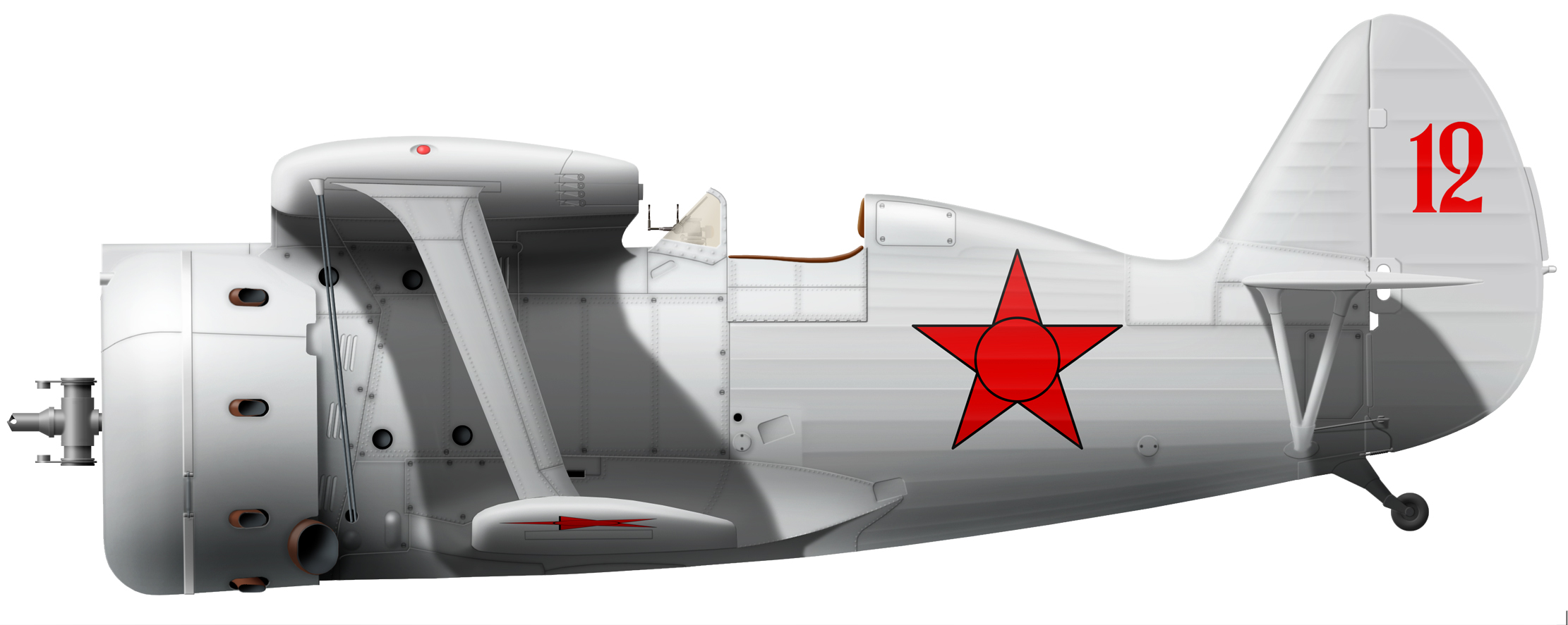 И-153 №12 красный, реконструкция по фото, художник Александр Казаков.