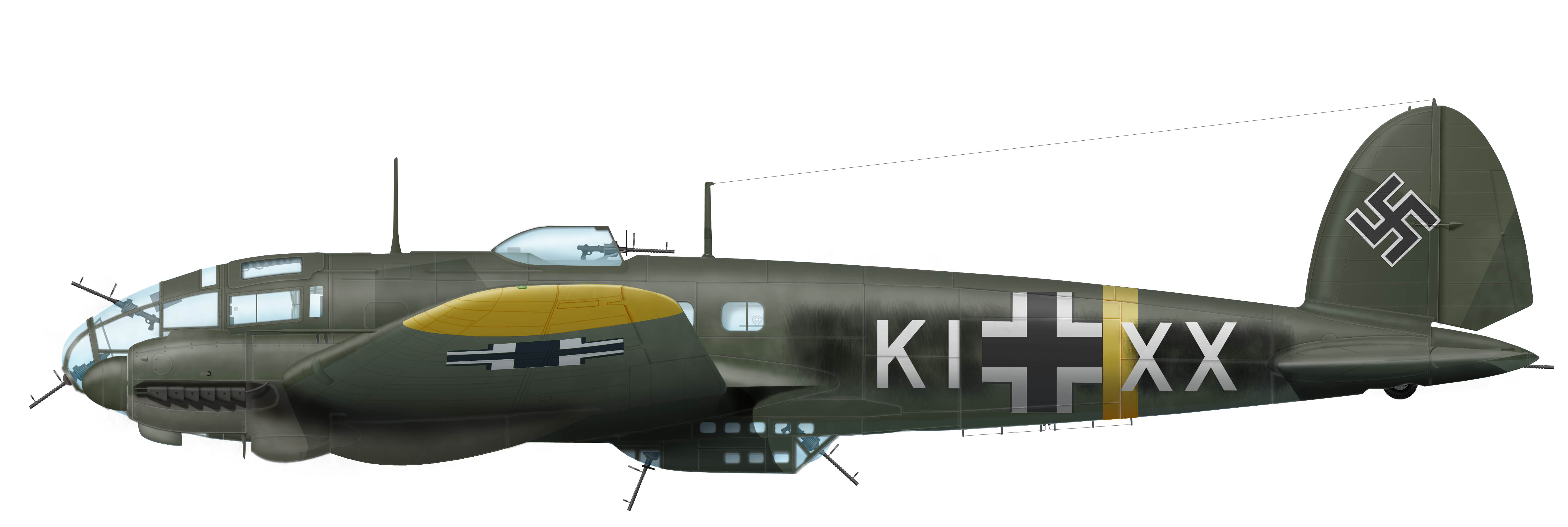 Реконструкция облика He111H-6 кодом KI+XX заводской №4115, хвостовая часть этого самолета экспонируется в ЦМВС Москва