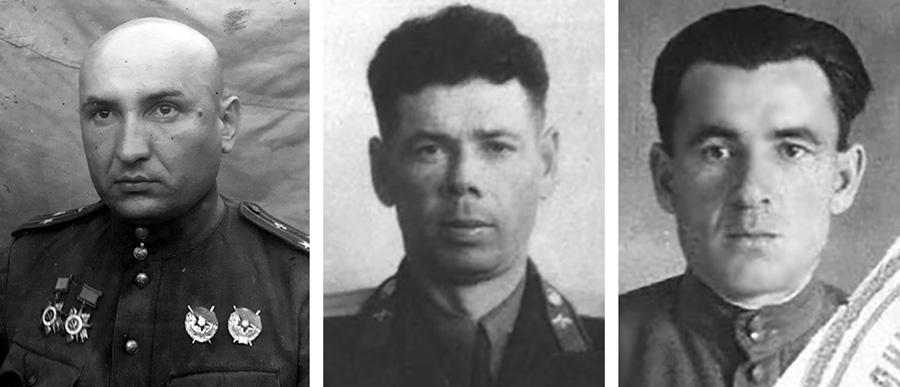 Участники боевого вылета 5 сентября 1943 года: командир 737 ИАП подполковник Николай Варчук, его ведомый старший лейтенант Федор Иванович Бровченко и ведущий группы "яков" Безбожный Григорий Акимович