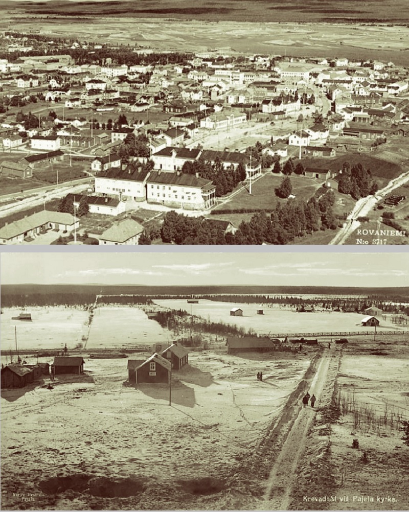 На верхнем снимке город Рованиеми, на нижнем – деревня Паяла.