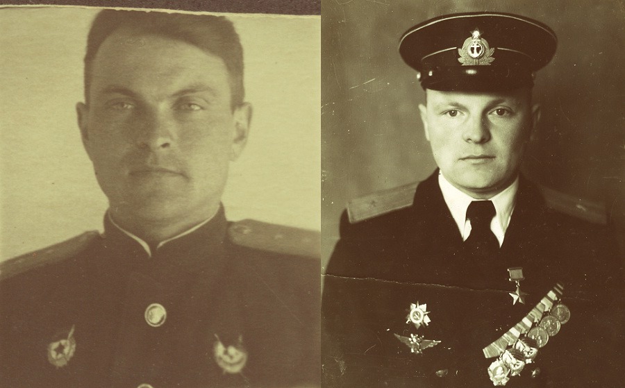 Ведущий группы Ил-4 гвардии капитан К.Ф. Шкаруба и ведущий группы «Аэрокобр» капитан П.А. Рассадкин (на фотографии в звании майора)