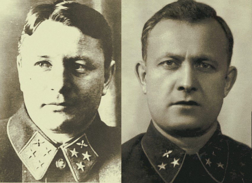 Командующий ВВС 9-й армии Павел Васильевич Рычагов (1911-1941) и командующий ВВС 14-й армии Тимофей Тимофеевич Хрюкин (1910-1953)