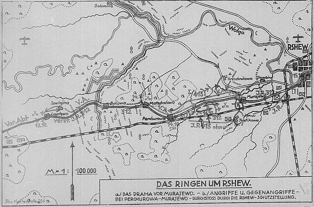 Бой 14 октября 1941 года на штабной карте-схеме 206-й пехотной дивизии вермахта (NARA).
