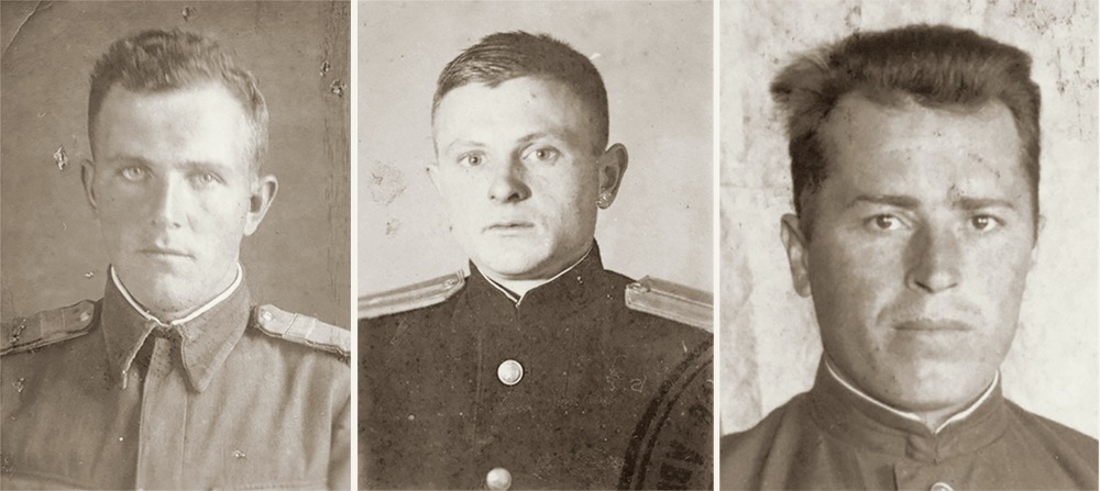 Лётчики 11-й ШАД ВВС КБФ: капитан К.В. Благодаров (8-й ГШАП) и лейтенант В.П. Остапенко (47-й ШАП) и майор С.Е. Бредихин (9-й ИАП)