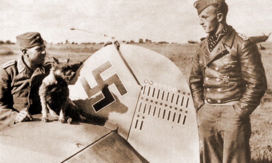 Хвост Bf 109F-4 W.Nr.7371 «Белая» 5 Штефана Литьенса с нанесёнными 22 отметками побед, сентябрь 1941 года