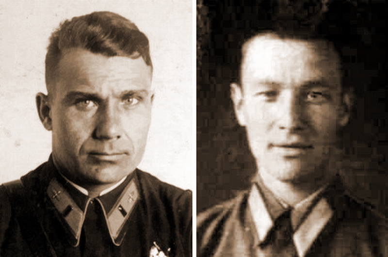 Отличившиеся при ударе по аэродрому Спасская Полисть 26 августа 1941 года капитан Н.М. Зверев и младший лейтенант В.И. Щенников