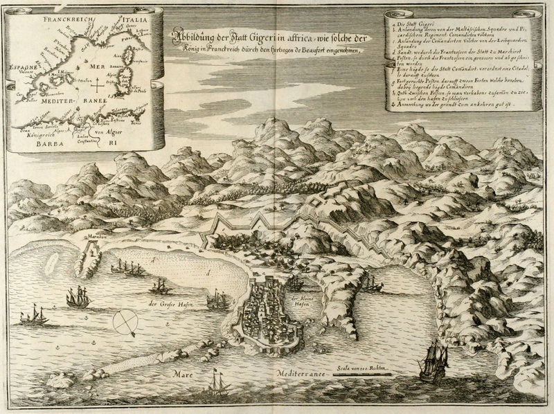 Карта порта Джиджелли и высадка французов. vintage-maps.com