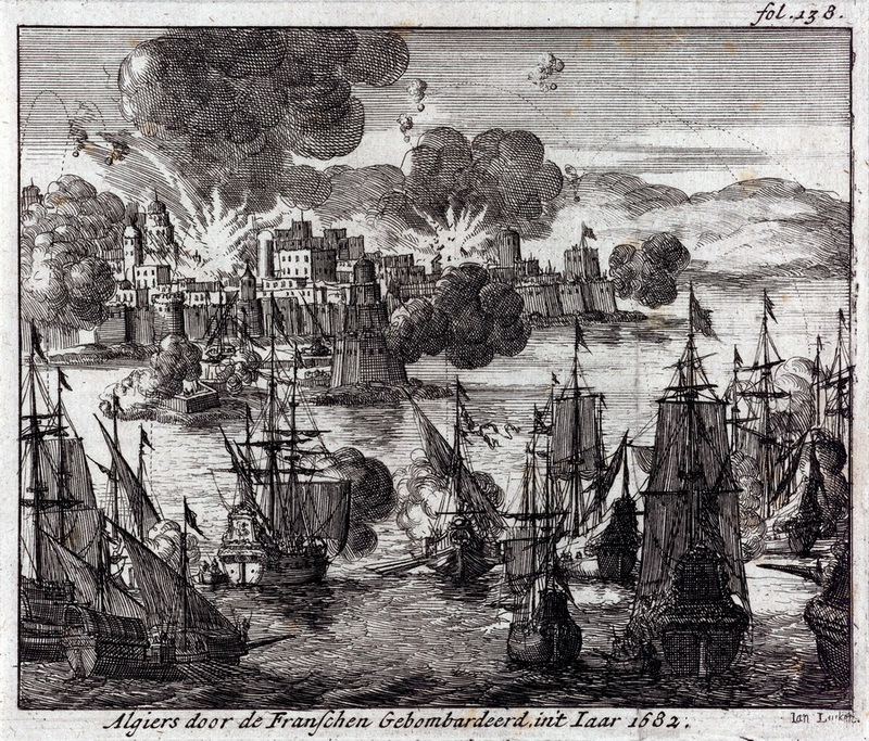 Бомбардировка Алжира Абрахамом Дюкеном в 1682 году. Голландская гравюра, 1689 год. commons.wikimedia.org