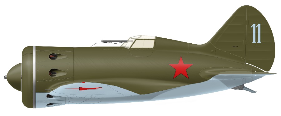 И-16 тип 5 №521А110, тактический №11 из 2-й эскадрильи 145-го ИАП, разбит в аварии 25.02.41г., пилот мл.лейтенант П.А.Хижняк. (Профиль выполнен по фото из аварийных актов, художник Александр Казаков.)