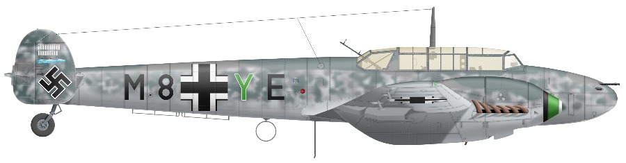Bf110E-2 №3761 адъютант командира ZG76 гауптмана Герхарда Шашке (Hptm. Gerhard Schahke), стрелок-радист Михаэль Виттман (Uffz.Michael Wittman), август 1941г. Художник Александр Казаков.