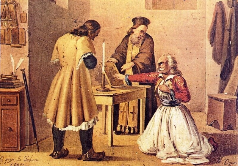 Клятва вступающего в общество «Филики Этерия». (wikimedia.org)