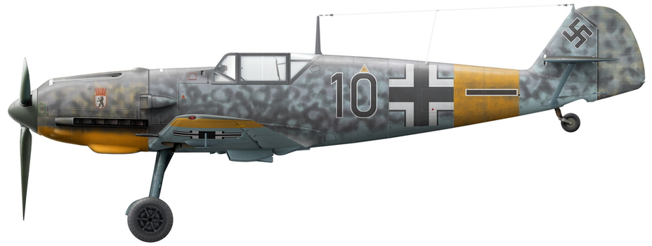 Реконструкция внешнего вида Bf 109Е с предыдущего снимка (рисунок В. Камского)