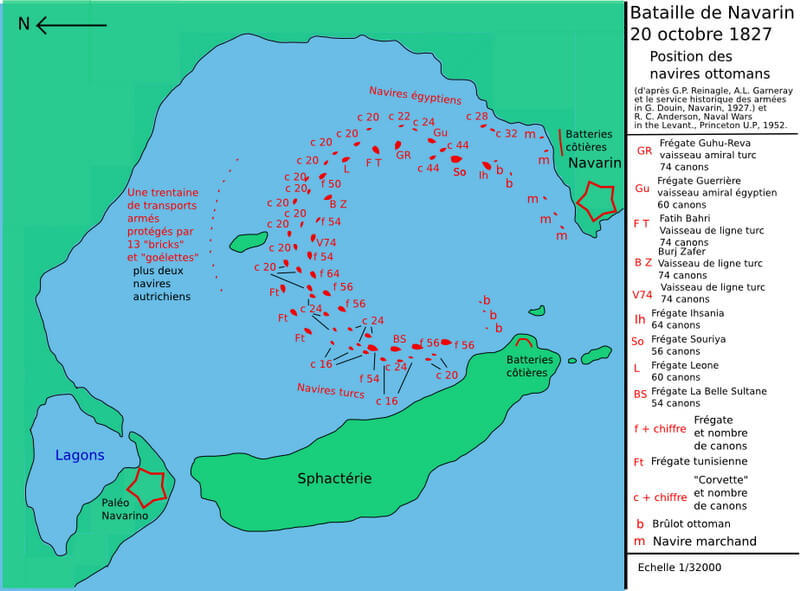 Расположение османских кораблей в Наваринской бухте. (wikimedia.org)