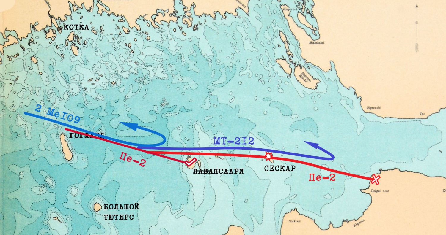 Схема боя 23 апреля 1943 года по советской и финской версиям.