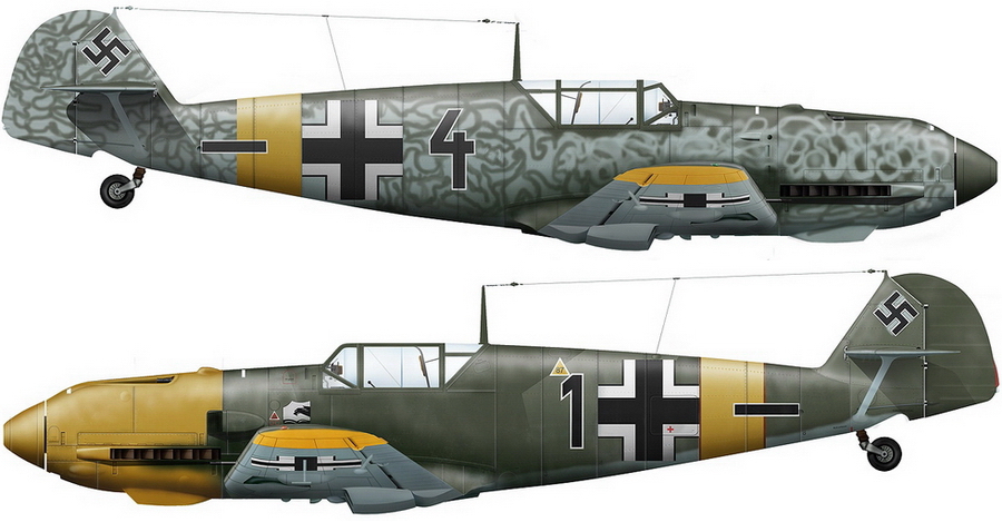 Истребители Bf 109E из состава 5./JG 77, лето 1941 года (художник Игорь Злобин)