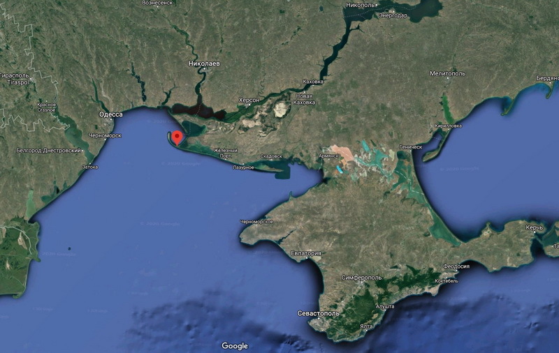 Тендровская коса обозначена красной меткой. (google.com/maps)