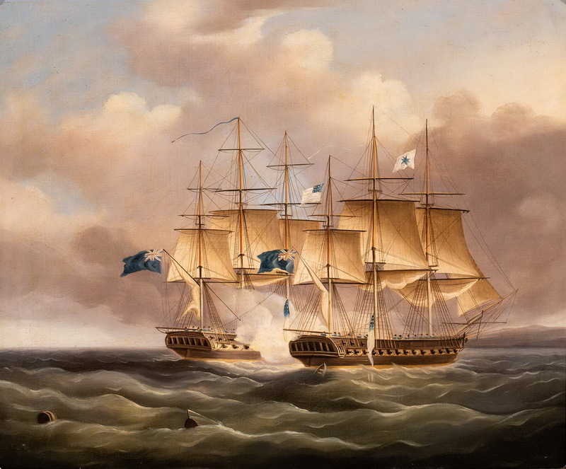 Бой двух фрегатов борт к борту. vallejogallery.com