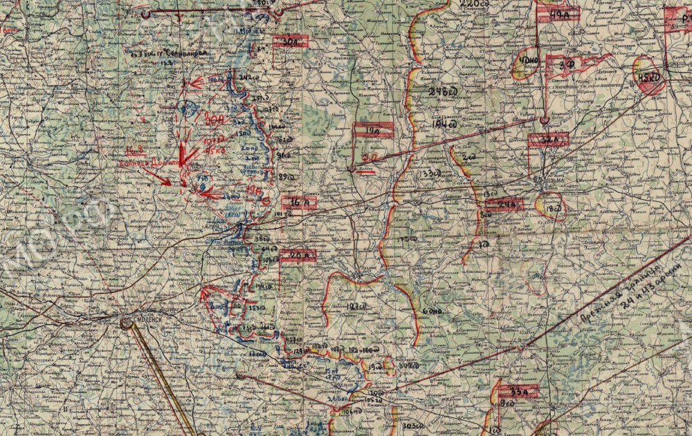 Общий замысел наступления 19 и 30 армий Западного фронта 16.08.1941г. (фрагмент, карта целиком доступна по клику)
