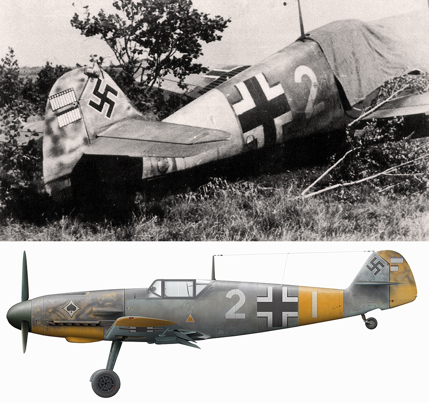 Bf109F-2 из 7/JG53, пилот оберфельдфебель Херман Неухофф (Obfw.Hermann Neuhoff), август 1941года. Реконструкция по фотографии, художник Александр Казаков.