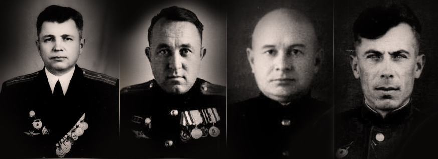 Управление 61-го ИАП. Слева направо – майор Коростелев, майор Красников, старший лейтенант Герасименко, старший лейтенант Шилов. (Фото из БД "Память народа").